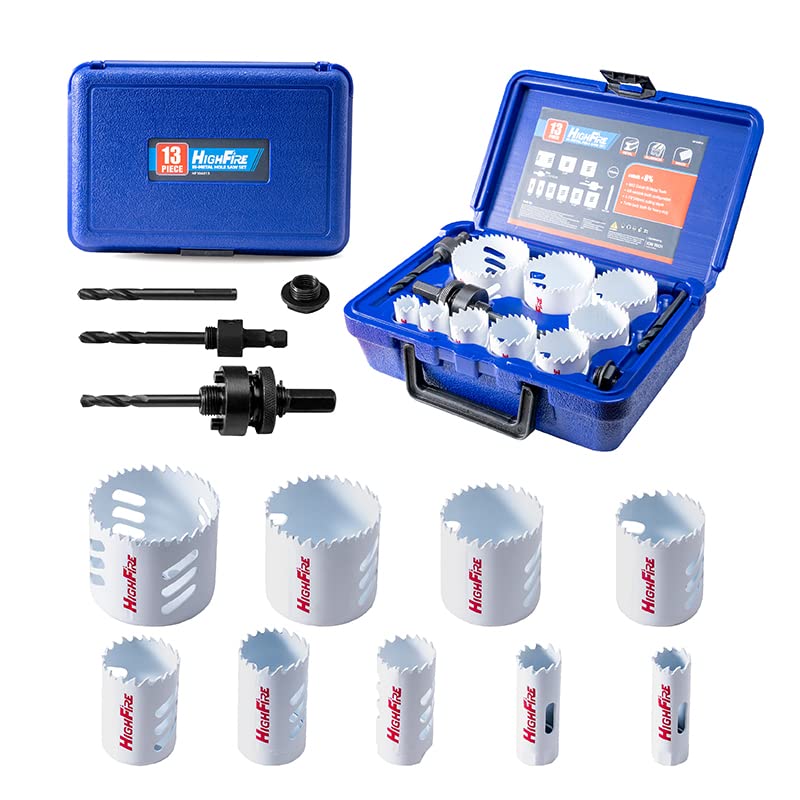 Highfire 13pcs Hole Saw Set,Bi-Metal Hole Saw Kit, M42 Bi-Metal Hole Cutter Set with General Purpose 3/4" to 2-1/2" - Image 1